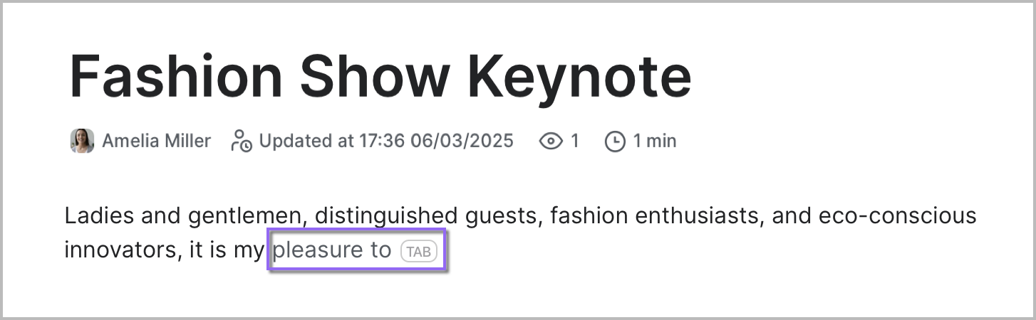 Image demonstrating Sentence Completion in a Zoom Doc