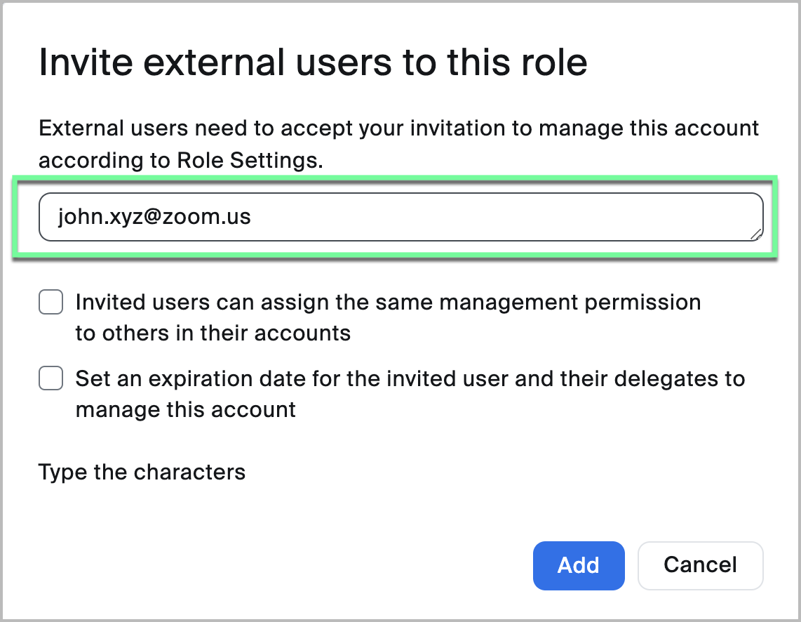 Example of inviting an external user as a delegated admin