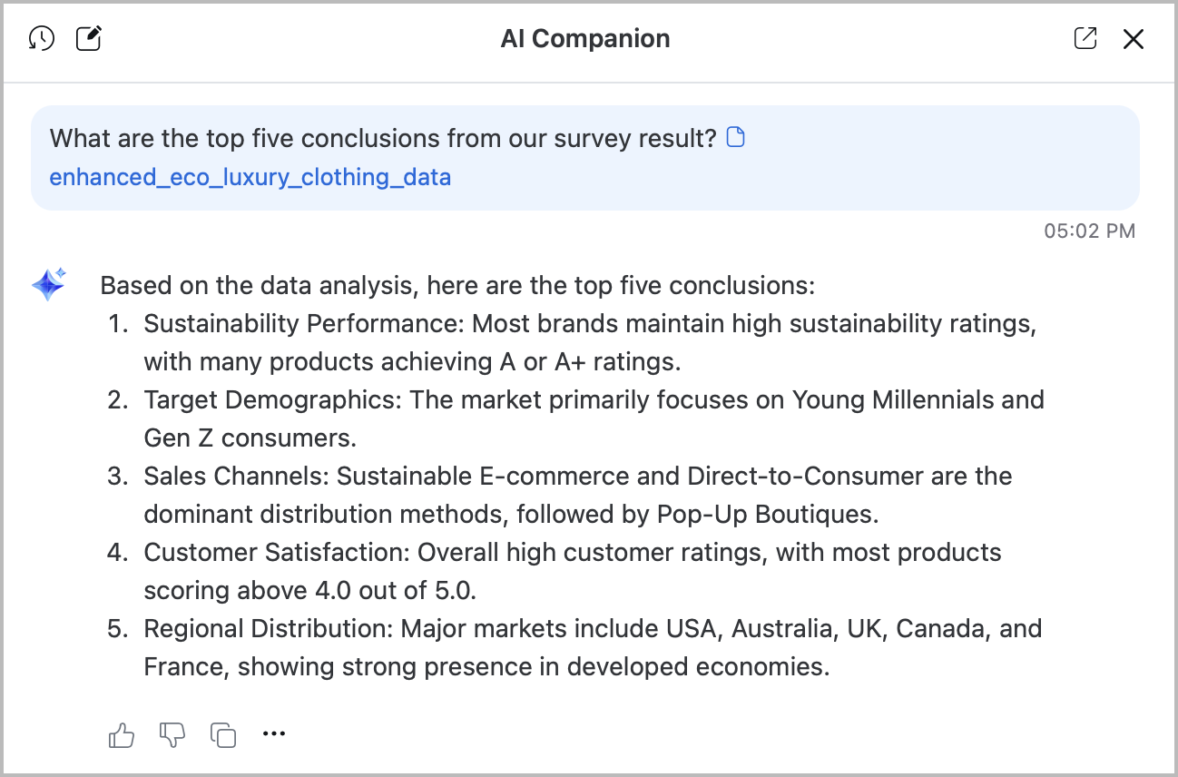 An image demonstrating AI Companion analyzing a spreadsheet and yielding conclusions