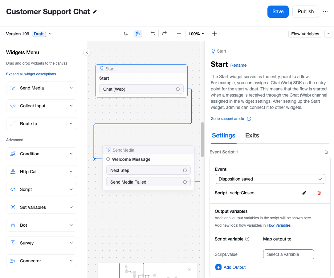 Flow screen showing a welcome message and events.